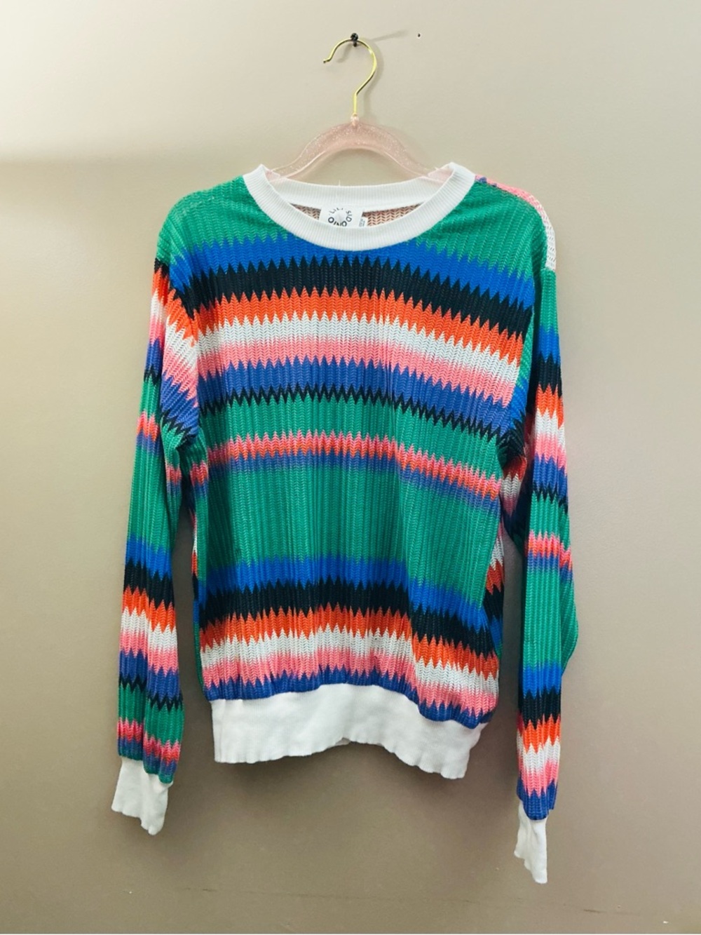 Multicolor Striped Crewneck Sweater in Green - Lightweight Knit